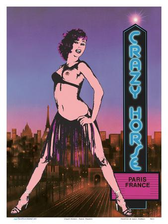 Crazy Horse Burlesque France Vintage Cabaret Casino Poster Master Art Print Pacifica Island Art Paris 9in x 12in Cabaret Show Girl 
